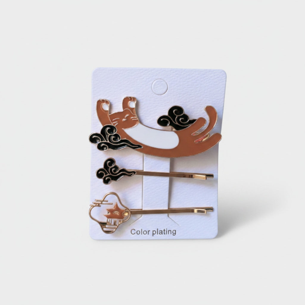Vintage Asian Cloud Hair Clips Set With Black Details