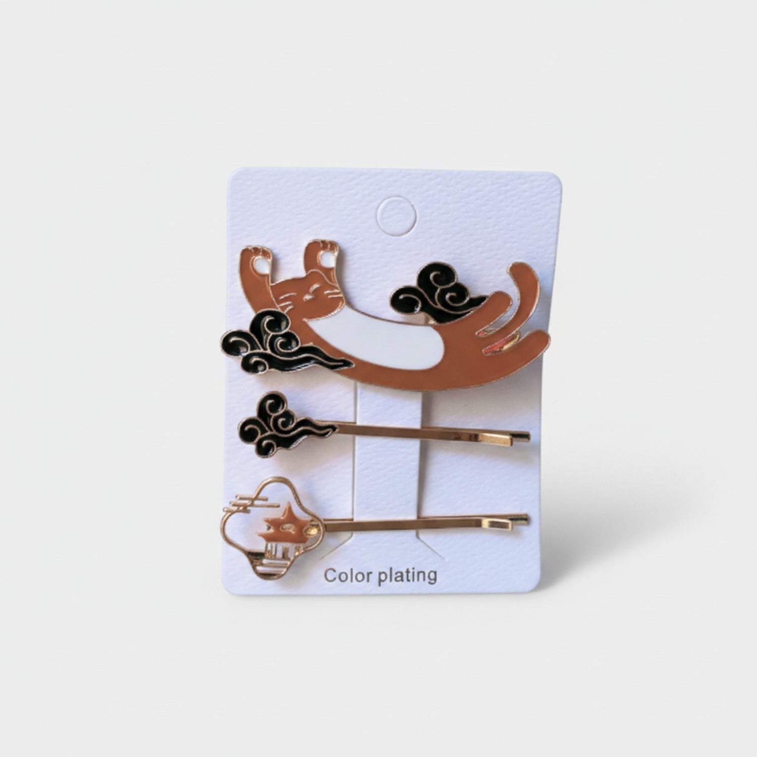 Vintage Asian Cloud Hair Clips Set With Black Details
