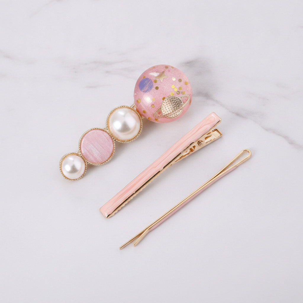 Pearl & Planet Pink Hair Clip Set – hair accessories (view 2)