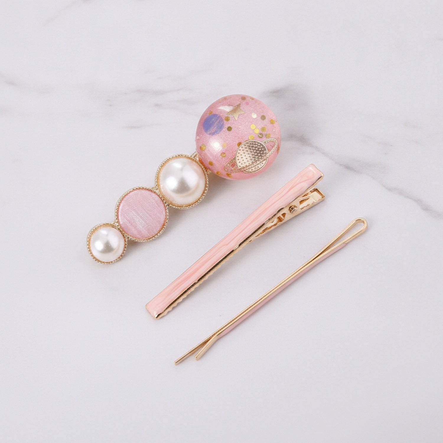 Pearl & Planet Pink Hair Clip Set