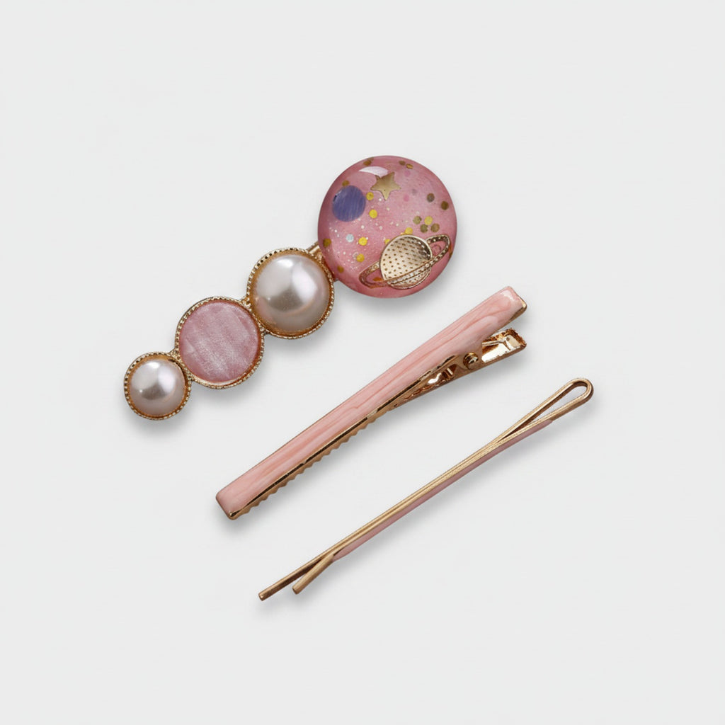 Pearl & Planet Pink Hair Clip Set – hair accessories (view 1)