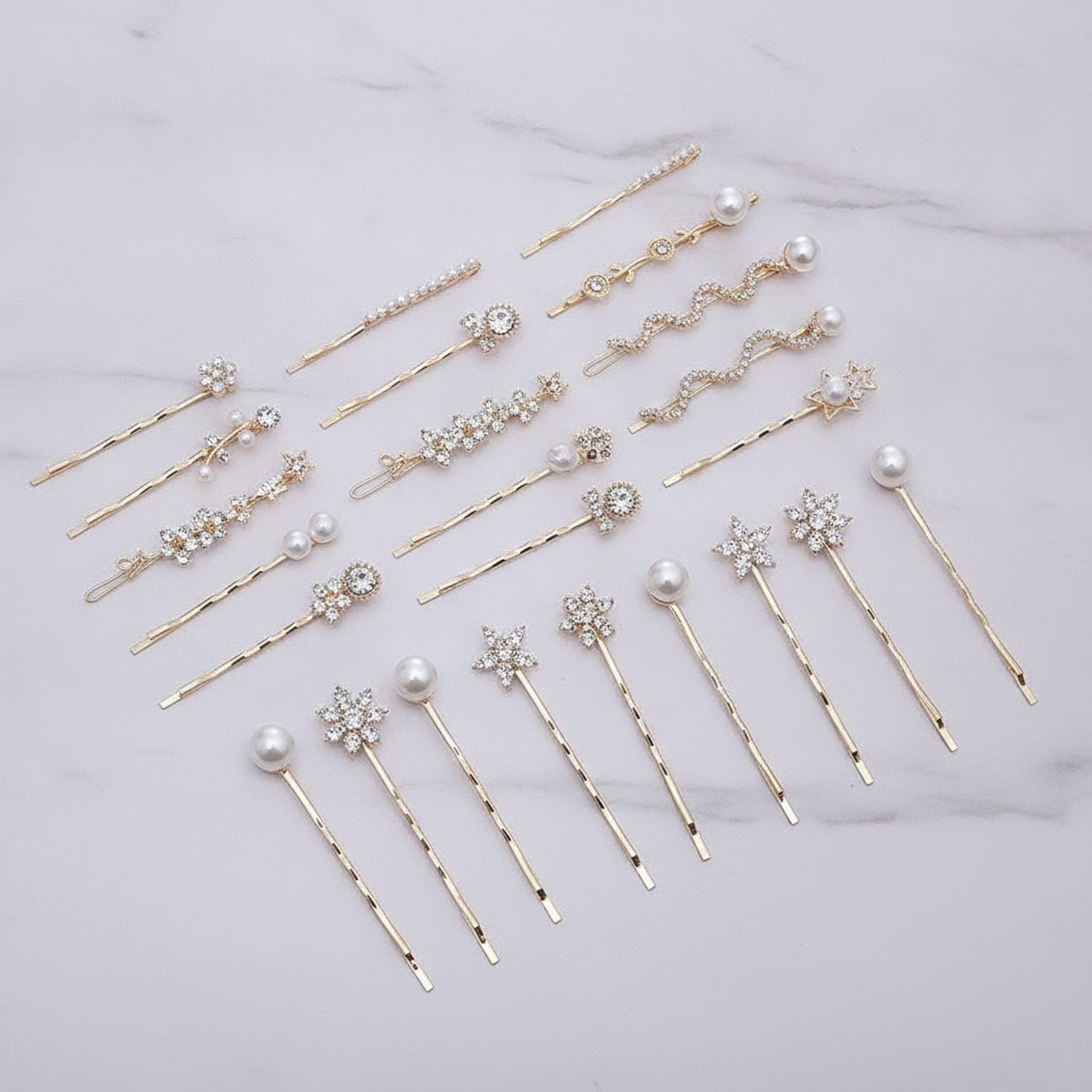 Pearl And Star Gold Hair Clips Set