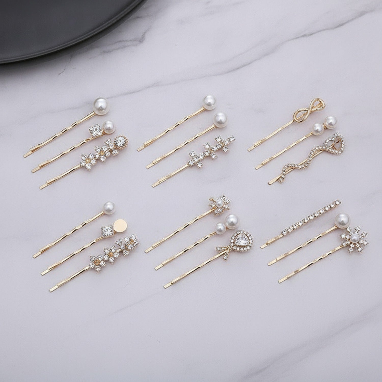 Pearl And Rhinestone Gold Hair Clips Set