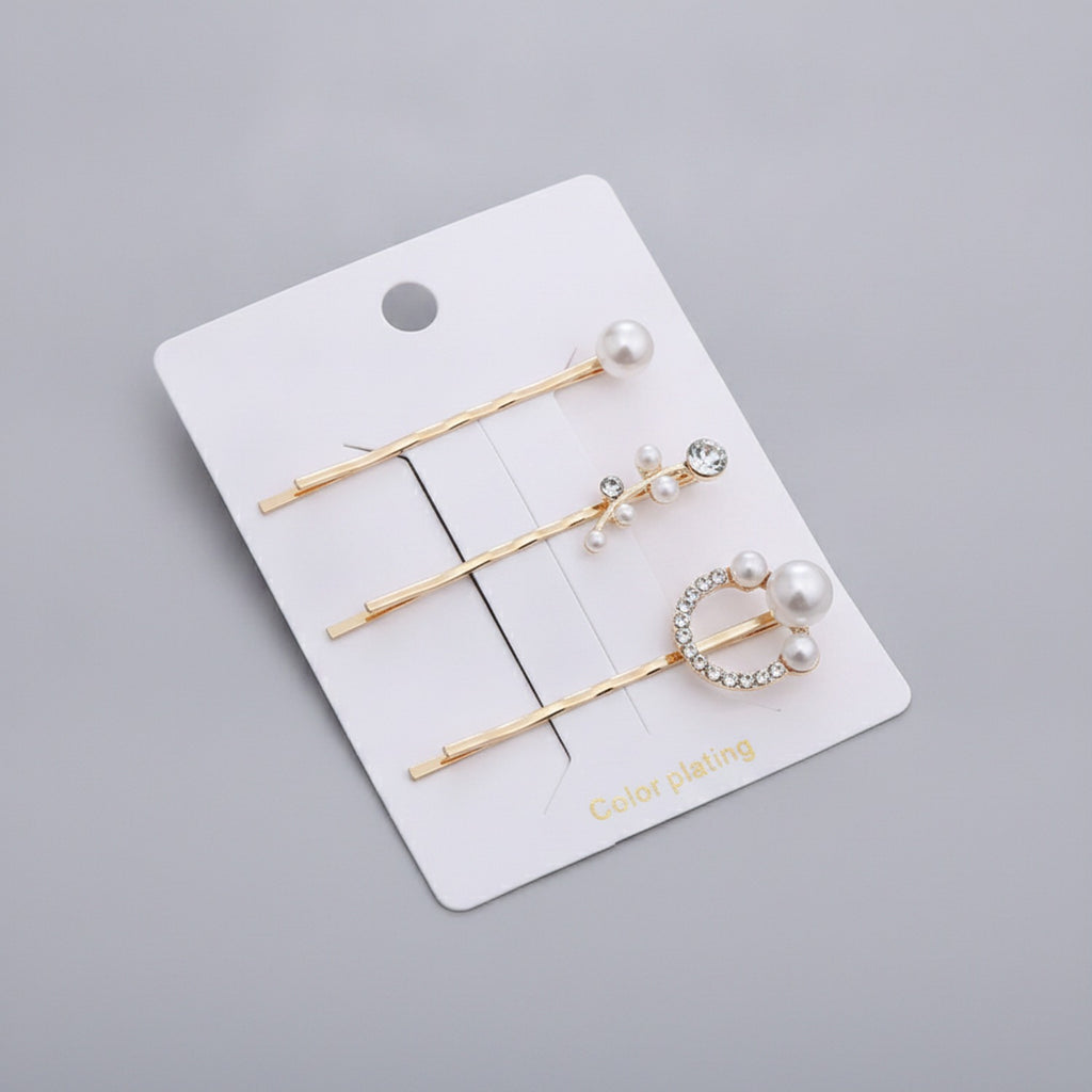 Pearl And Rhinestone Gold Hair Clips Set – hair accessories (view 1)