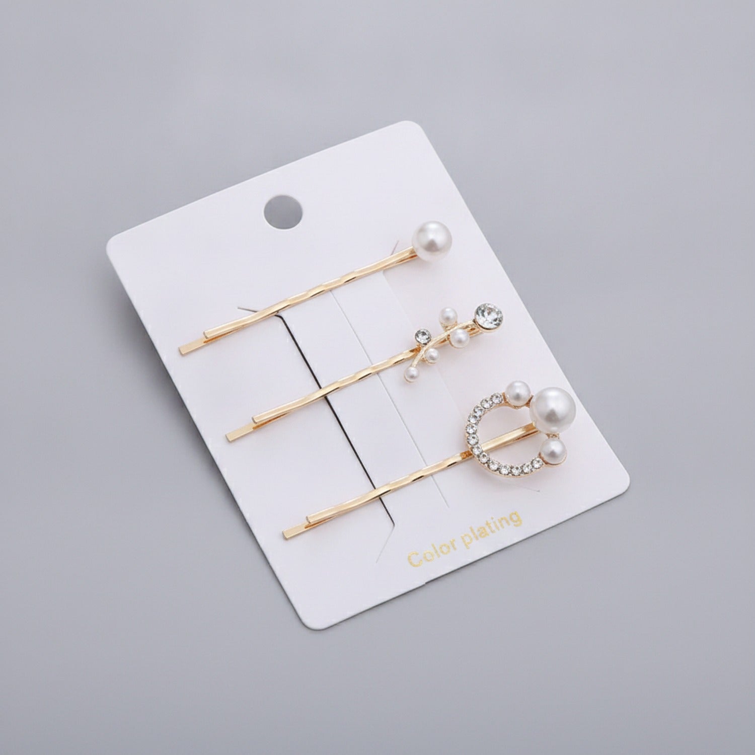 Pearl And Rhinestone Gold Hair Clips Set