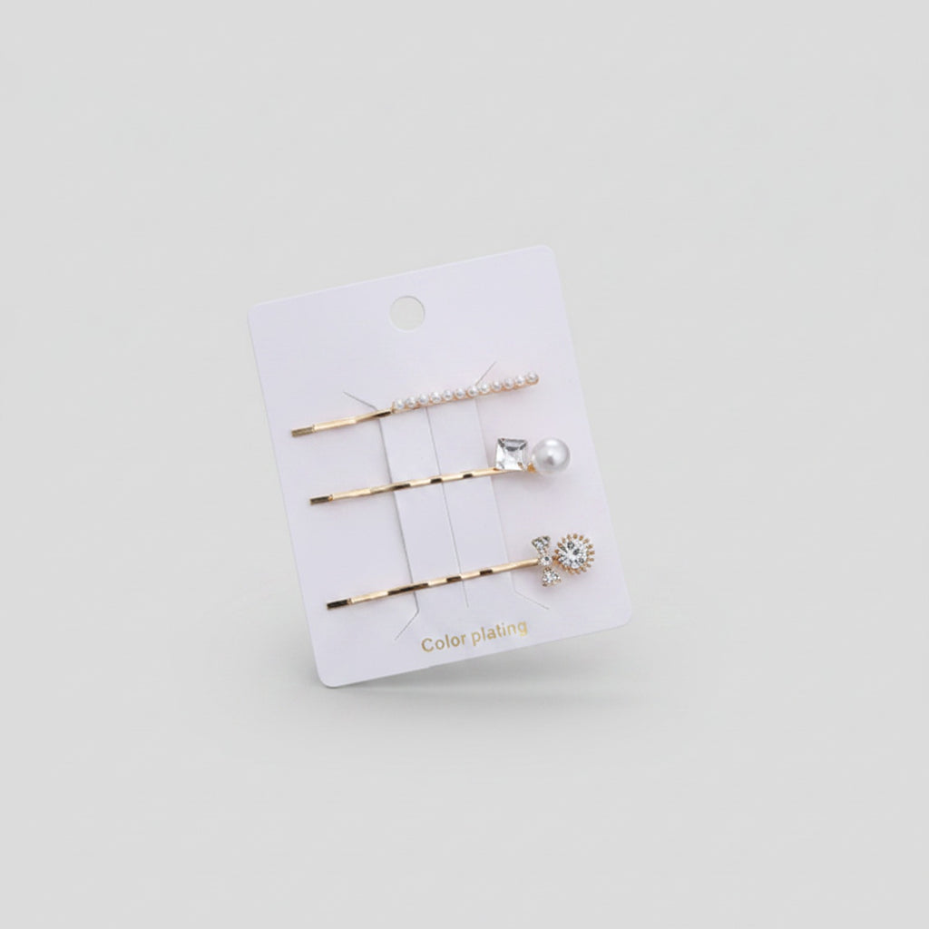 Pearl & Rhinestone Gold Hair Clip Set