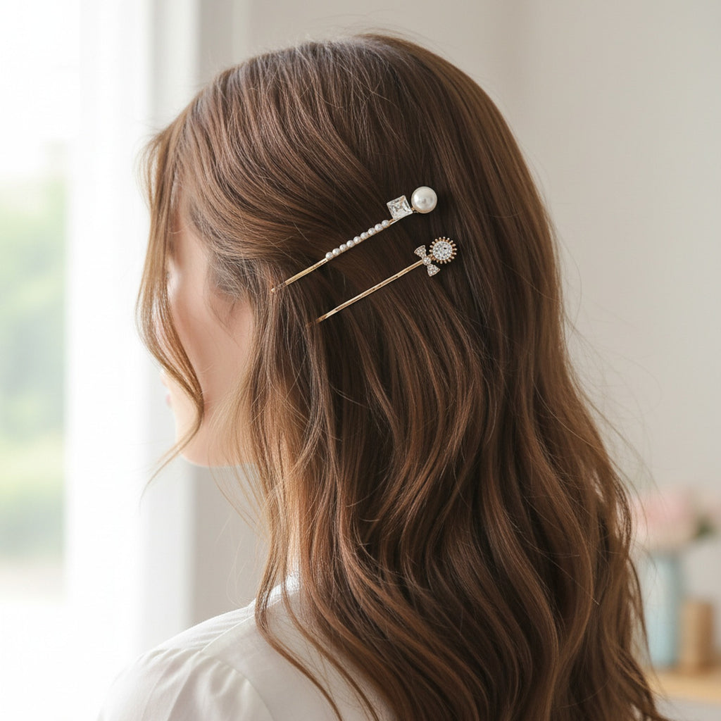 Pearl & Rhinestone Gold Hair Clip Set