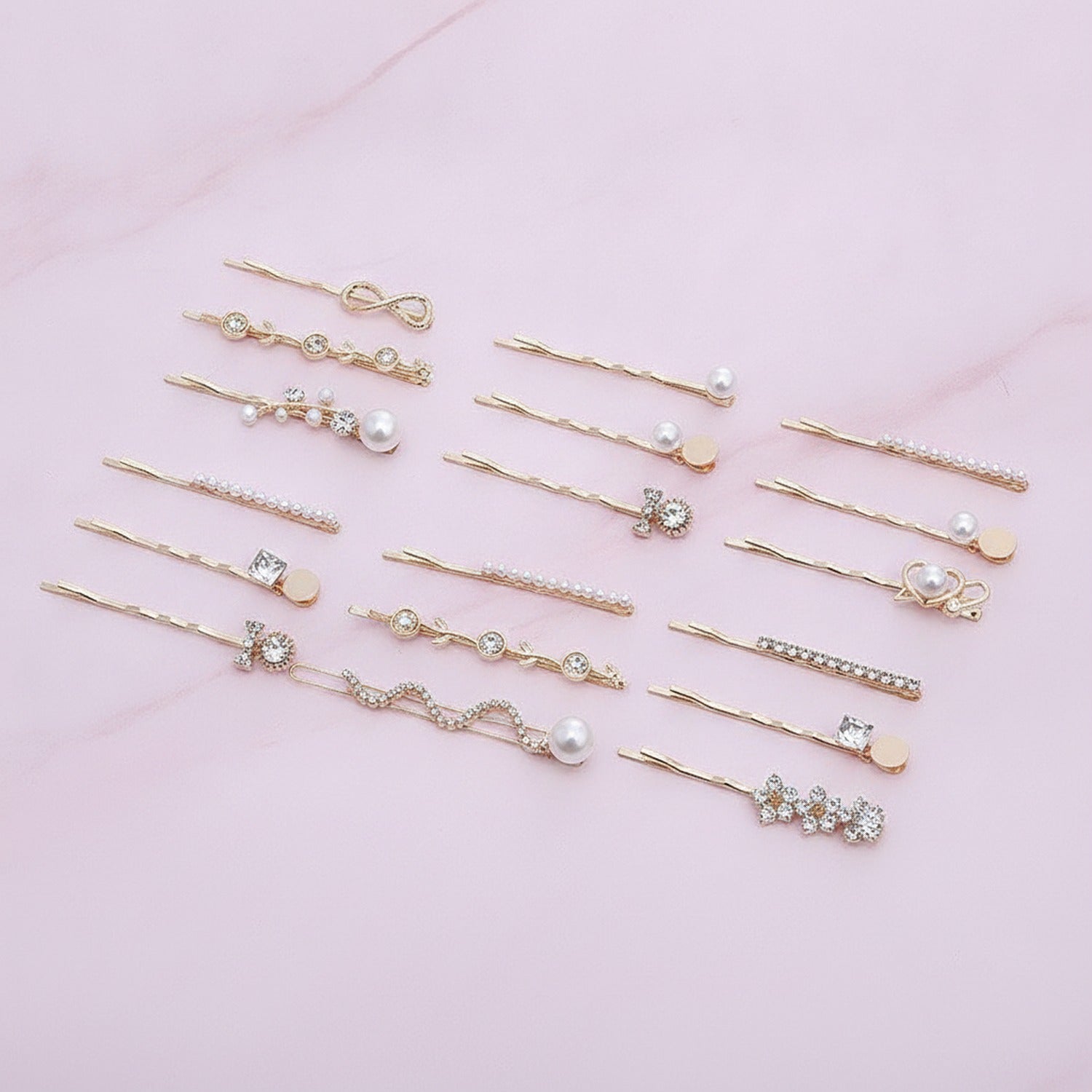 Pearl & Rhinestone Gold Hair Clip Set