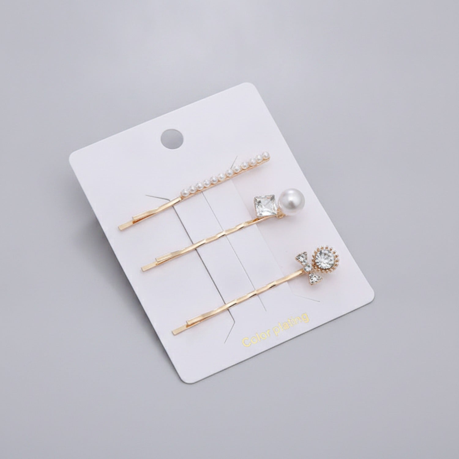 Pearl & Rhinestone Gold Hair Clip Set