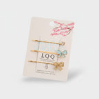 Gold Bow Butterfly Hair Clips Set With Rhinestones
