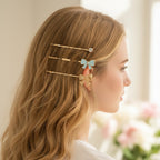 Gold Bow Butterfly Hair Clips Set With Rhinestones
