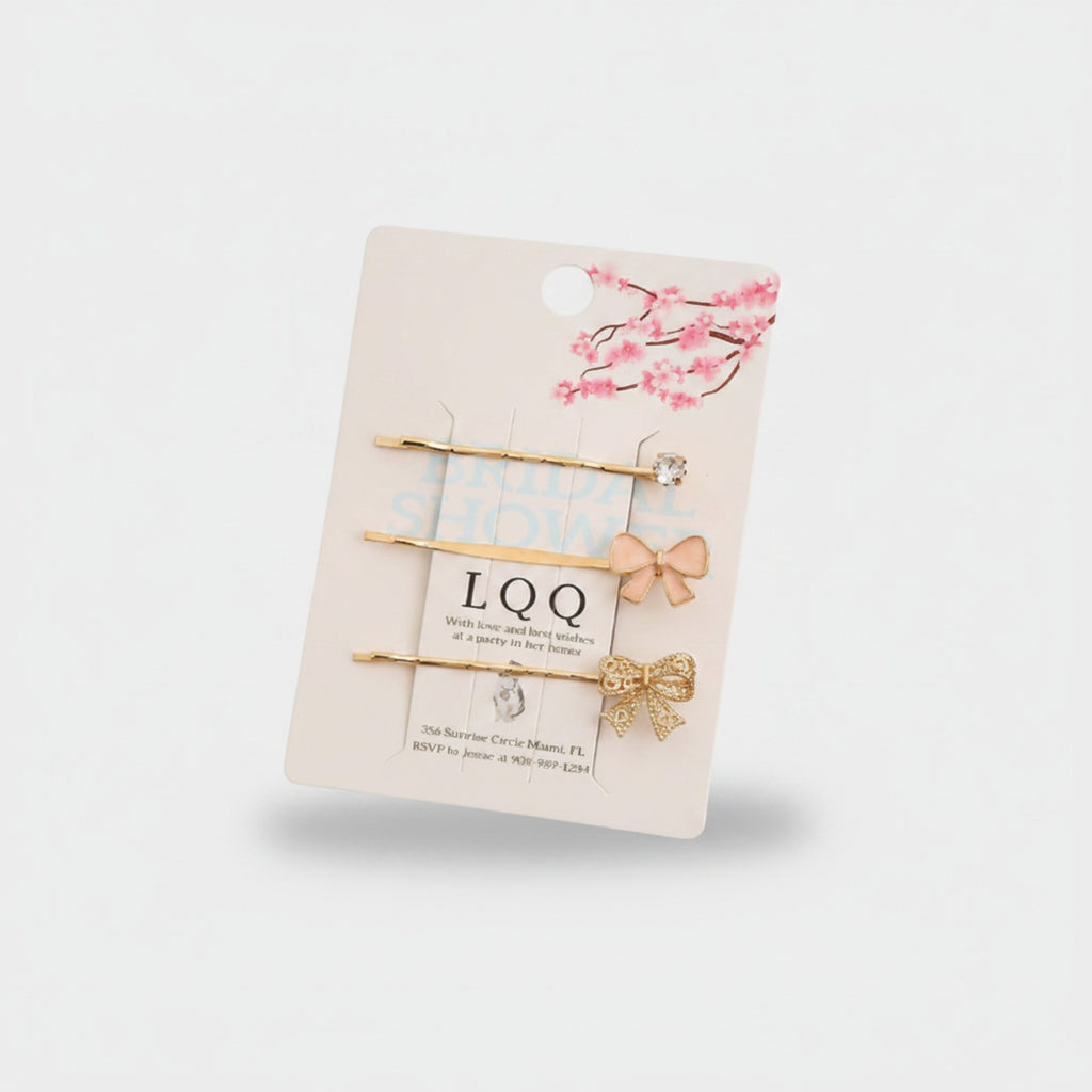 Cherry Blossom Gold Hair Clips Set With Bows