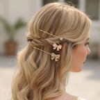Cherry Blossom Gold Hair Clips Set With Bows