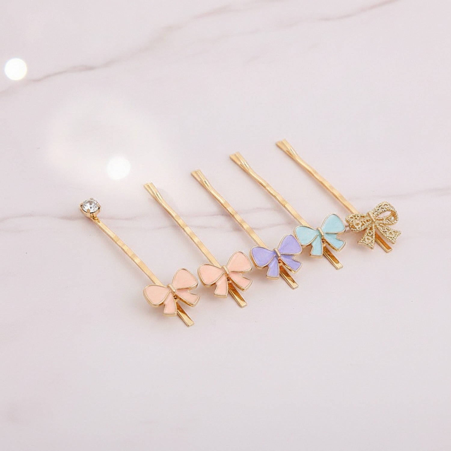 Cherry Blossom Gold Hair Clips Set With Bows