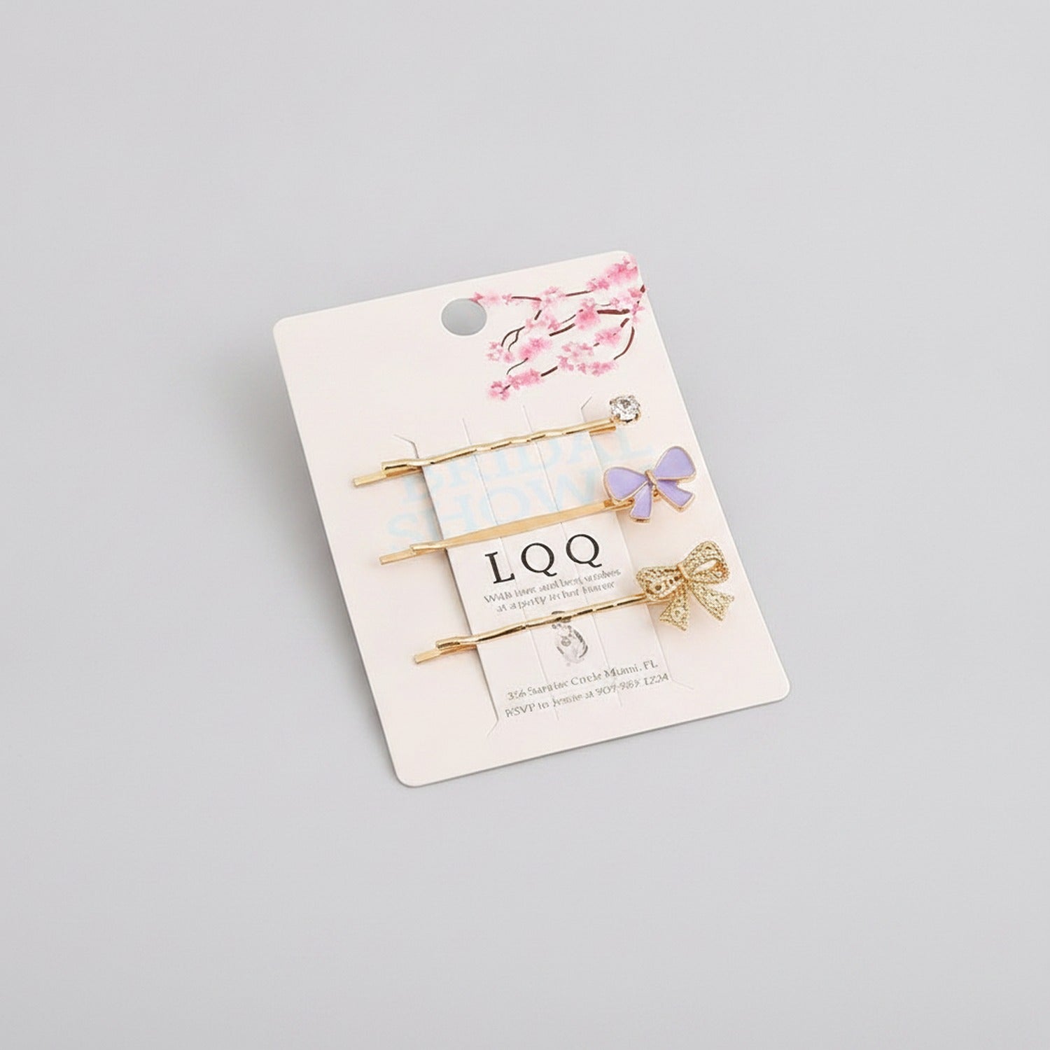 Cherry Blossom Gold Hair Clips Set With Bows