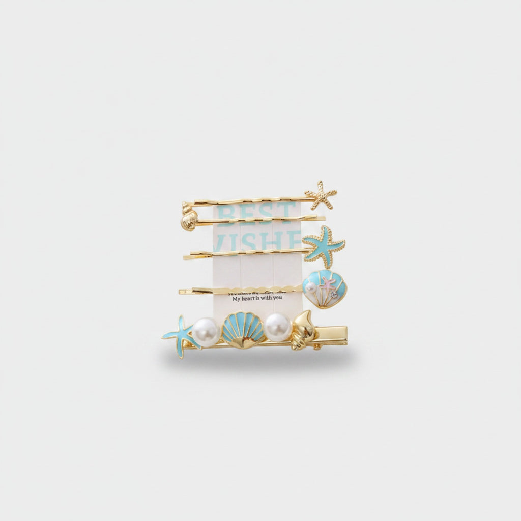 Gold Pearl Starfish Shell Hair Clip Set
