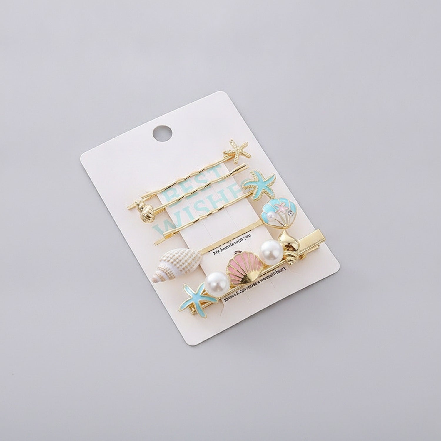Gold Pearl Starfish Shell Hair Clip Set
