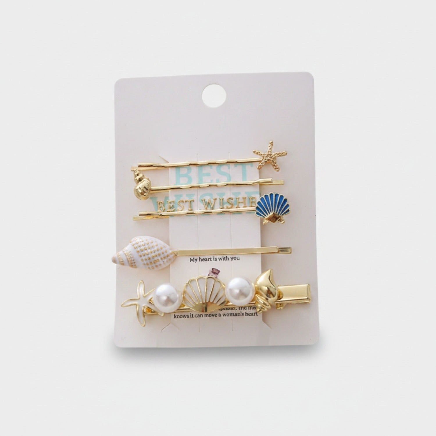 Gold Pearl Starfish Shell Hair Clip Set