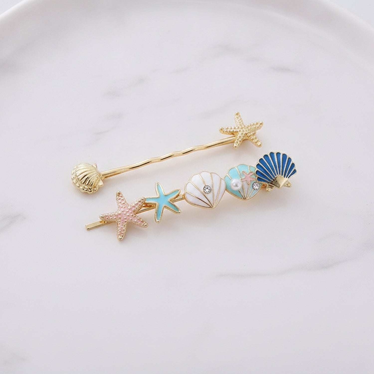 Gold Pearl Starfish Shell Hair Clip Set