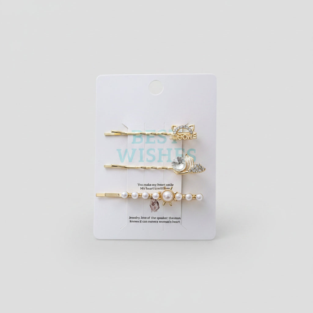 Gold Pearl And Charm Hair Clips Set