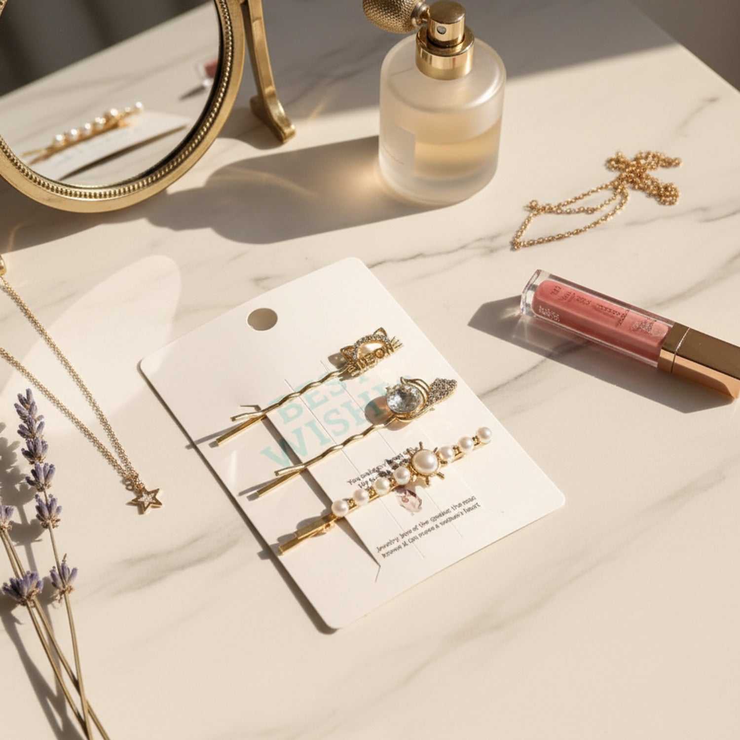 Gold Pearl And Charm Hair Clips Set – hair accessories (view 2)