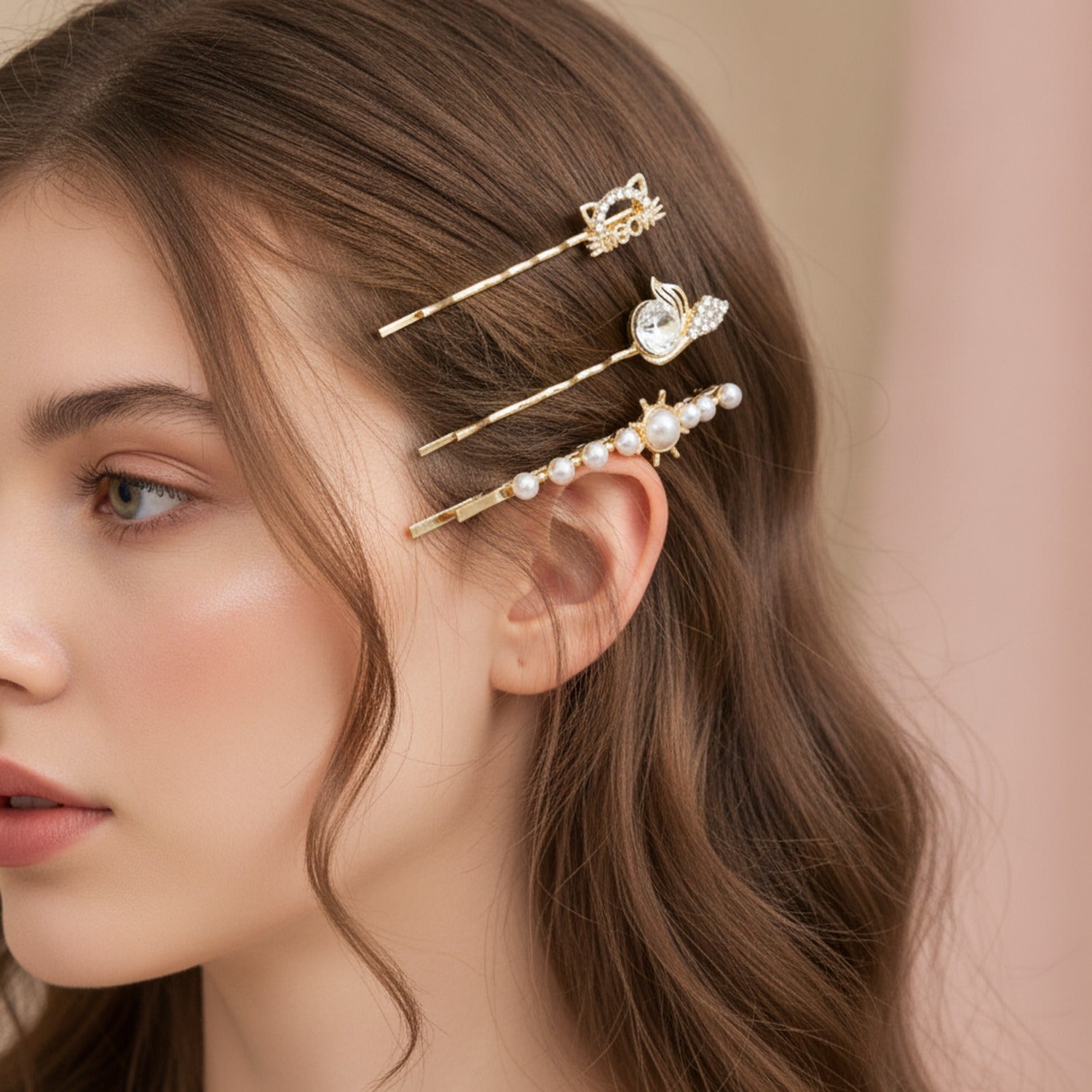 Gold Pearl And Charm Hair Clips Set – hair accessories (view 3)