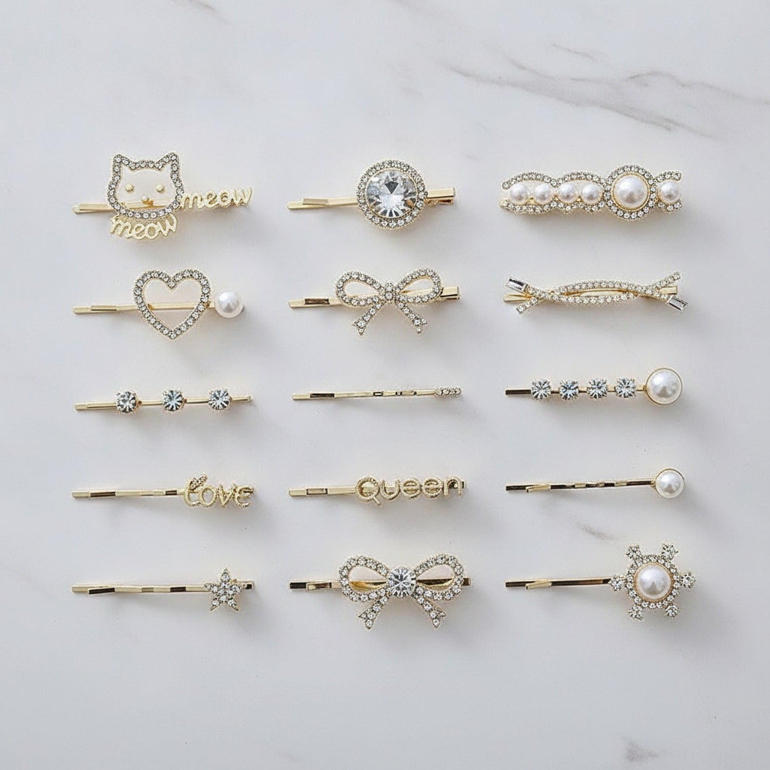 Gold Pearl And Charm Hair Clips Set