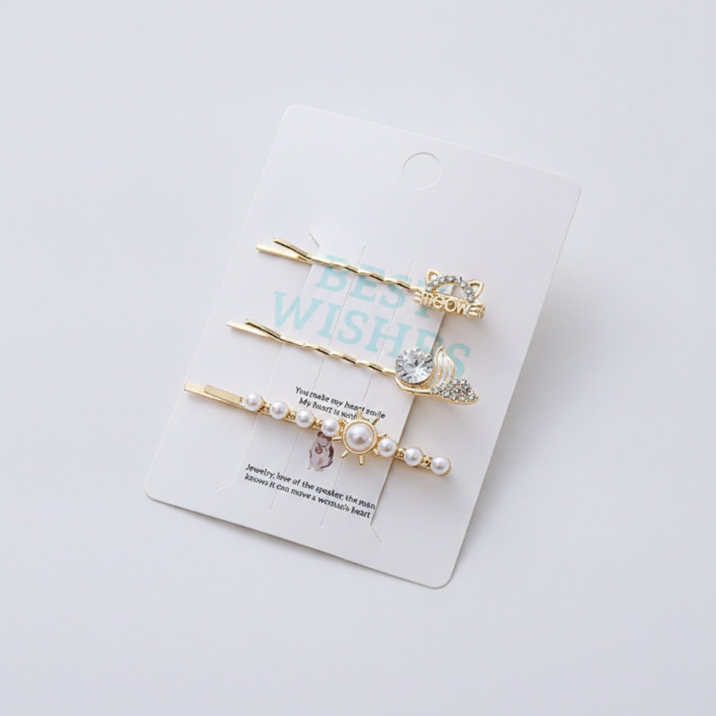 Gold Pearl And Charm Hair Clips Set – hair accessories (view 1)