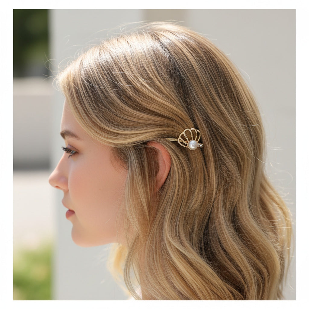 Pearl and Rhinestone Gold Hair Clips Set