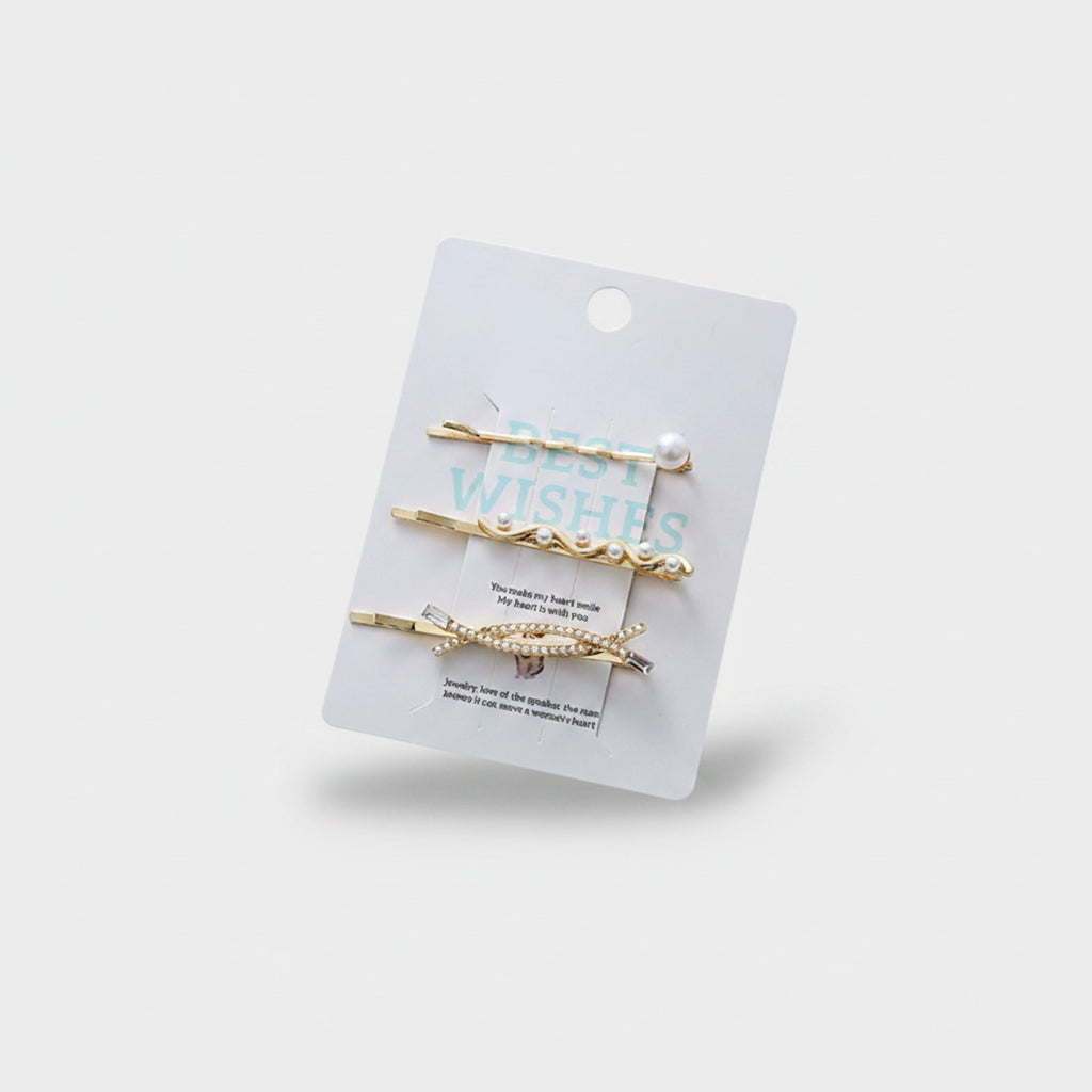 Gold Pearl Hair Clips Set Three-Pack