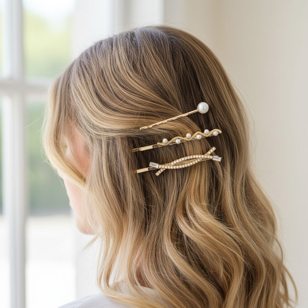 Gold Pearl Hair Clips Set Three-Pack