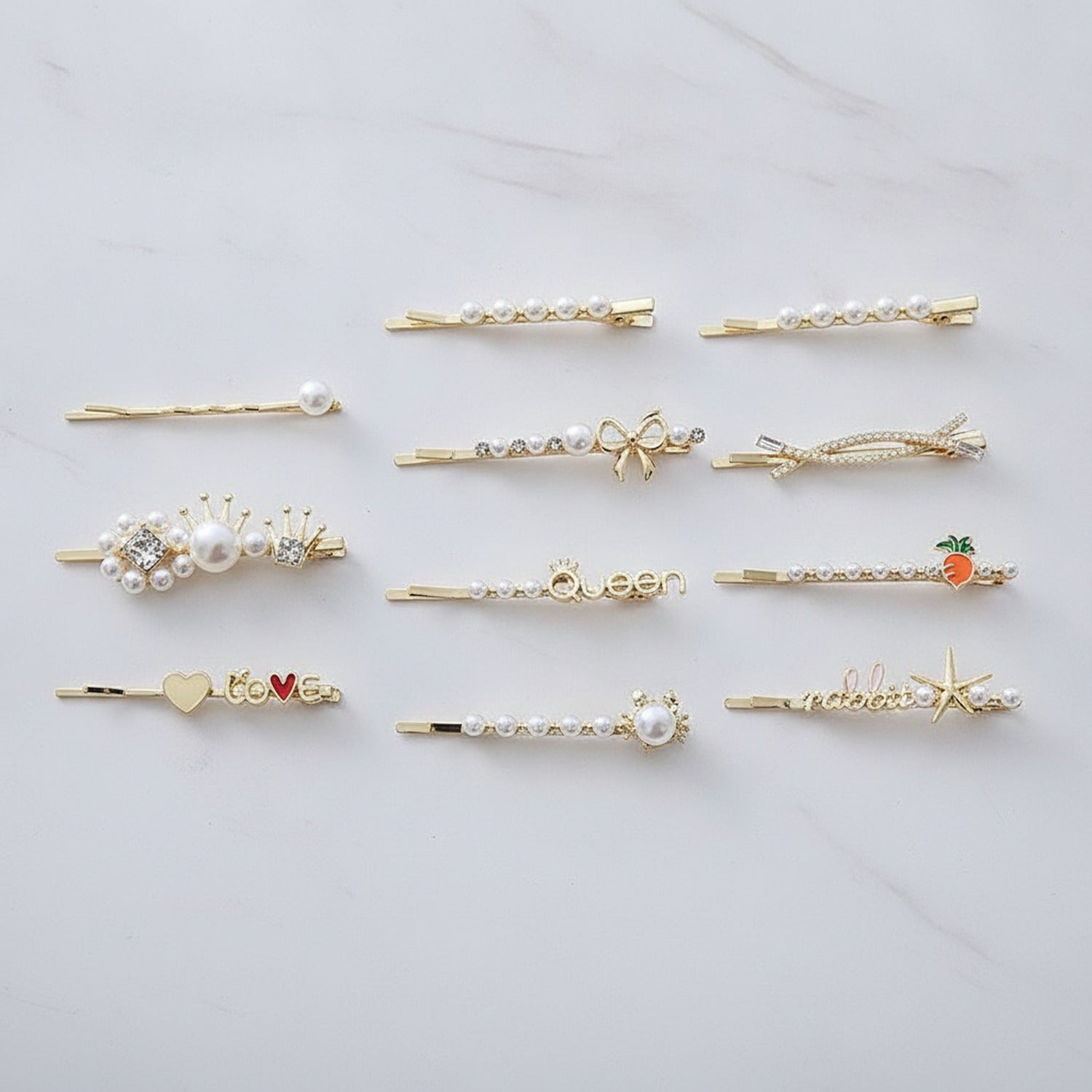 Gold Pearl Hair Clips Set Three-Pack
