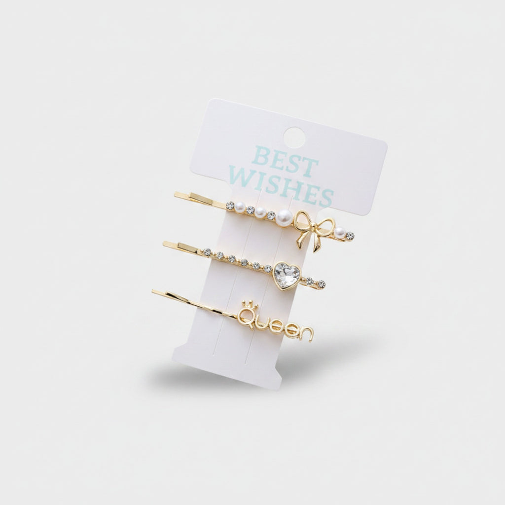 Gold Pearl And Rhinestone Hair Clips Set