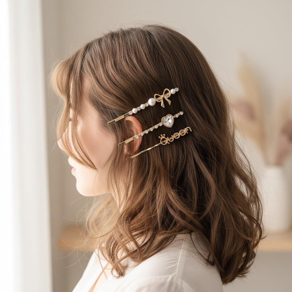 Gold Pearl And Rhinestone Hair Clips Set