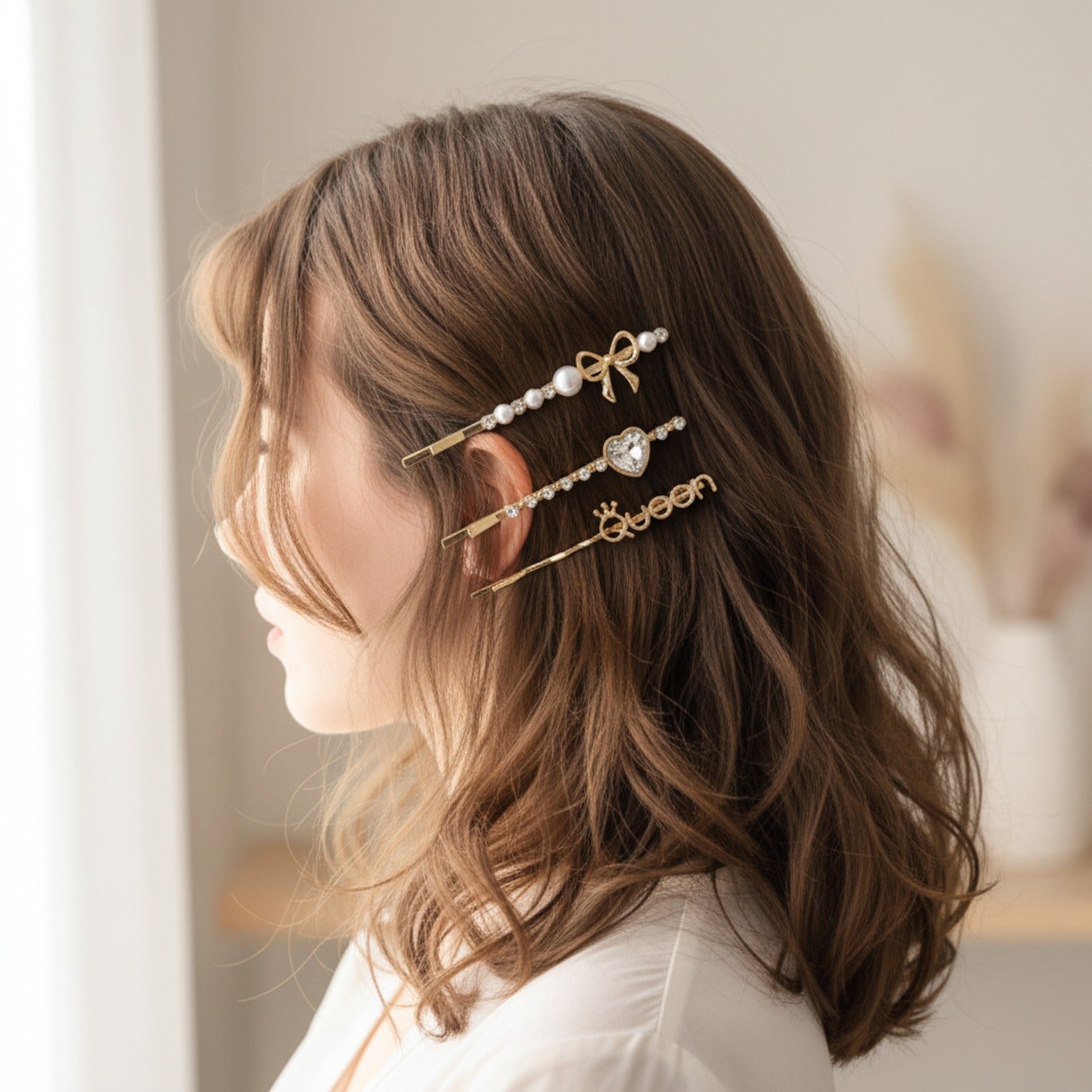Gold Pearl And Rhinestone Hair Clips Set