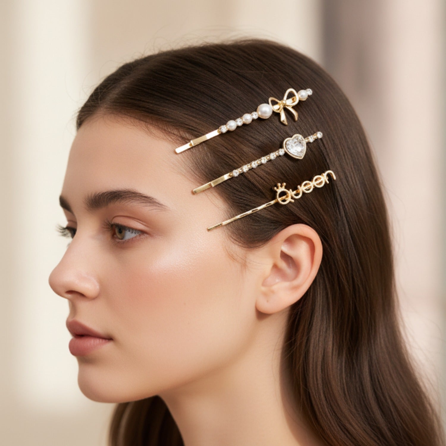 Gold Pearl And Rhinestone Hair Clips Set – hair accessories (view 3)