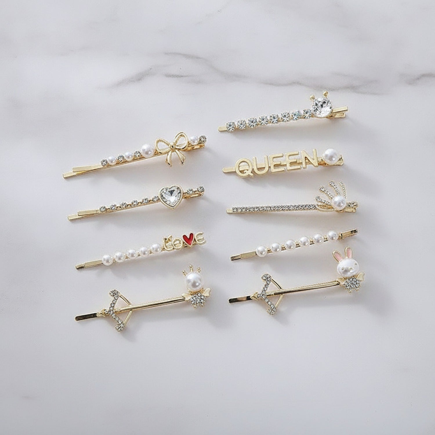 Gold Pearl And Rhinestone Hair Clips Set