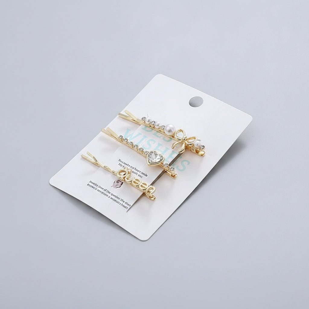 Gold Pearl And Rhinestone Hair Clips Set – hair accessories (view 1)