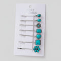 Turquoise Stone Hair Clips Set With Flower Charm