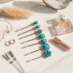 Turquoise Stone Hair Clips Set With Flower Charm – hair accessories (view 2)