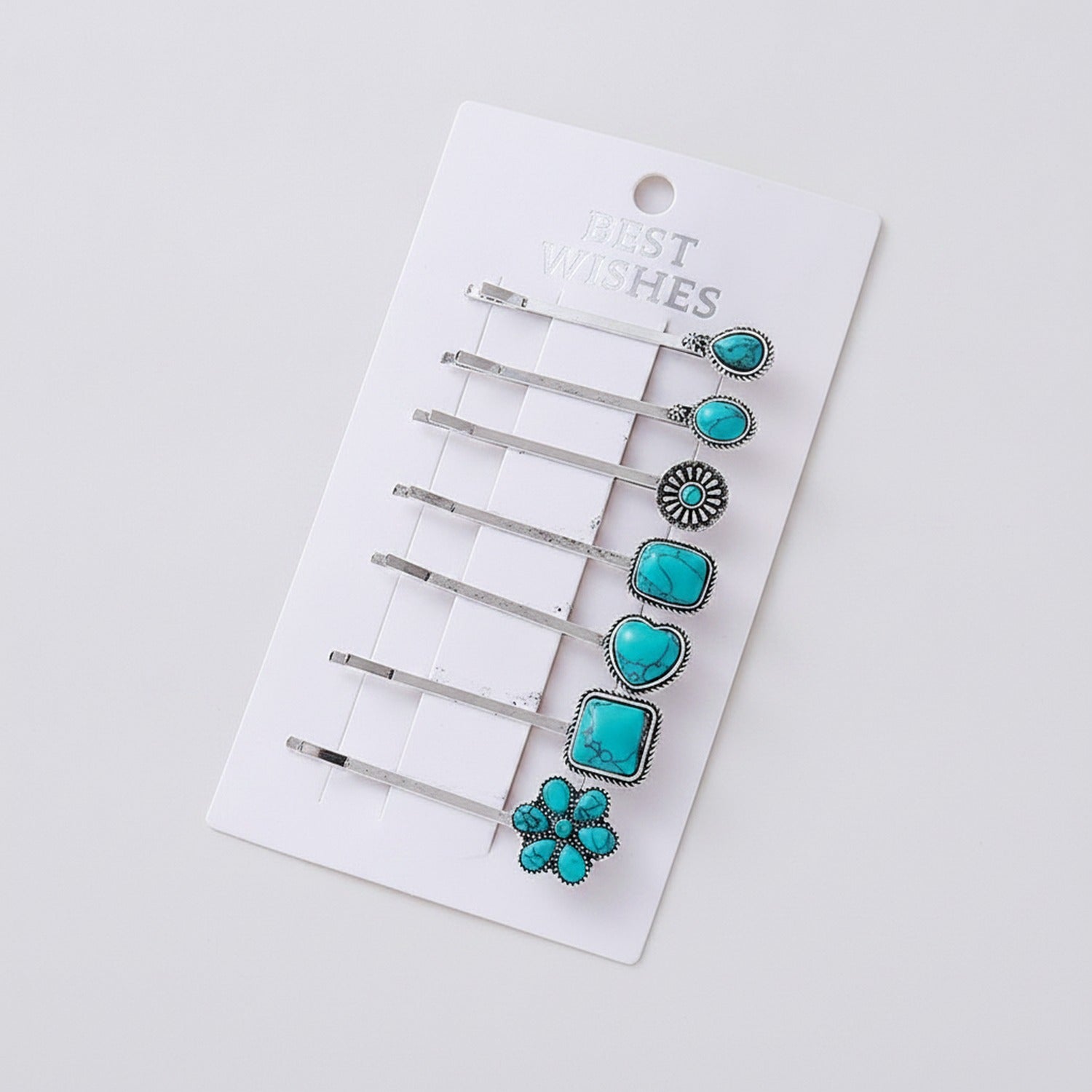 Turquoise Stone Hair Clips Set With Flower Charm