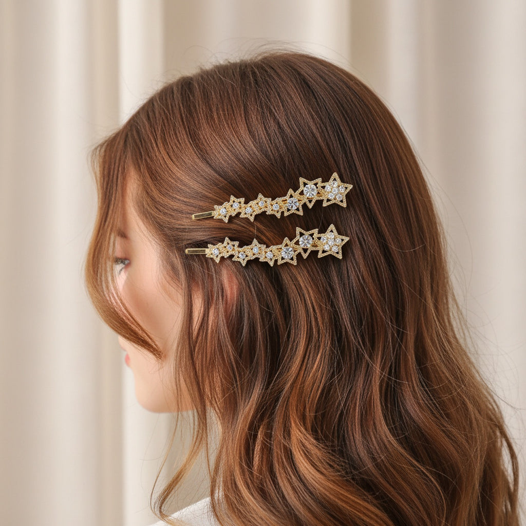 Star Rhinestone Gold Hair Clips Set
