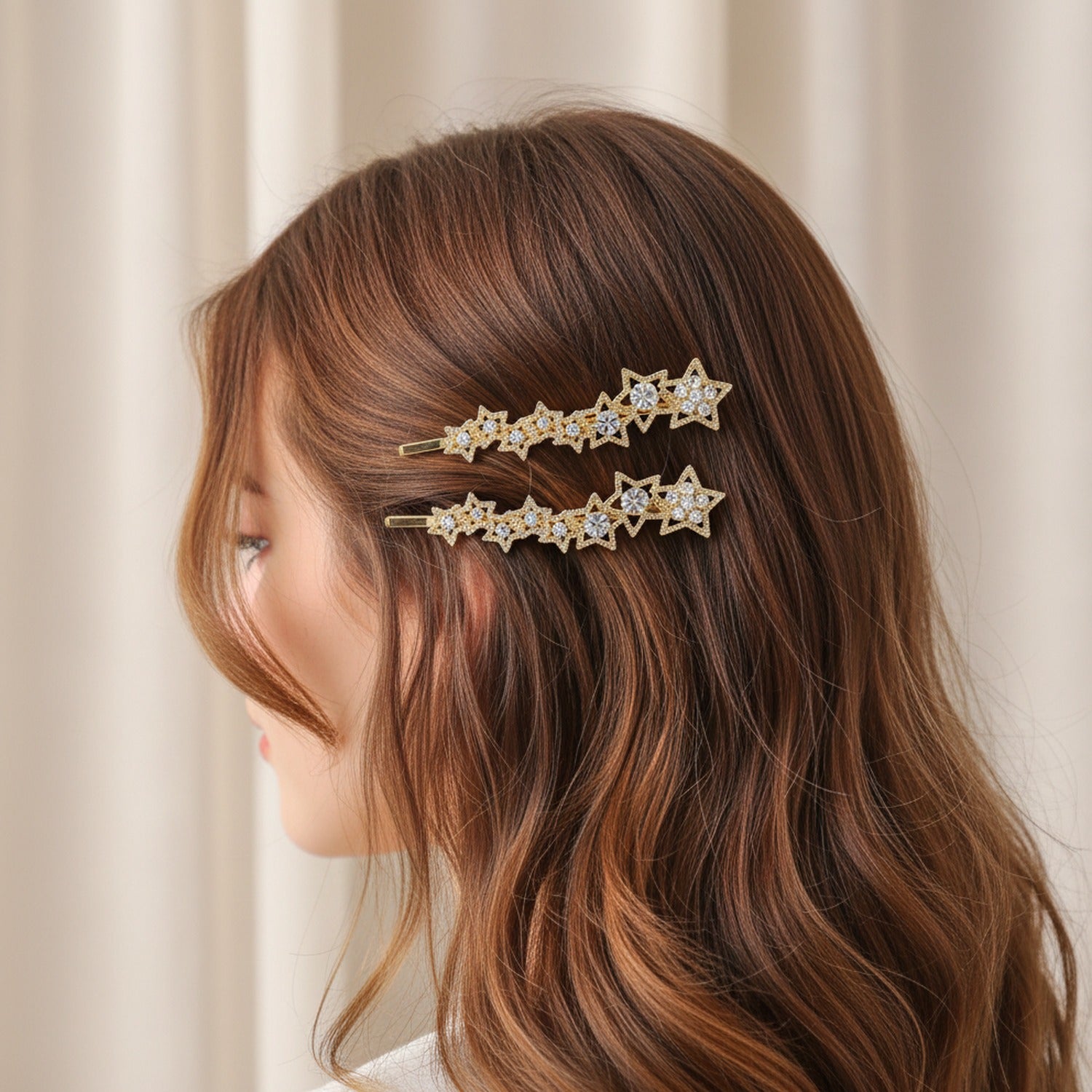 Star Rhinestone Gold Hair Clips Set