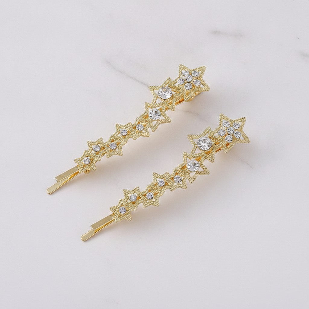 Star Rhinestone Gold Hair Clips Set