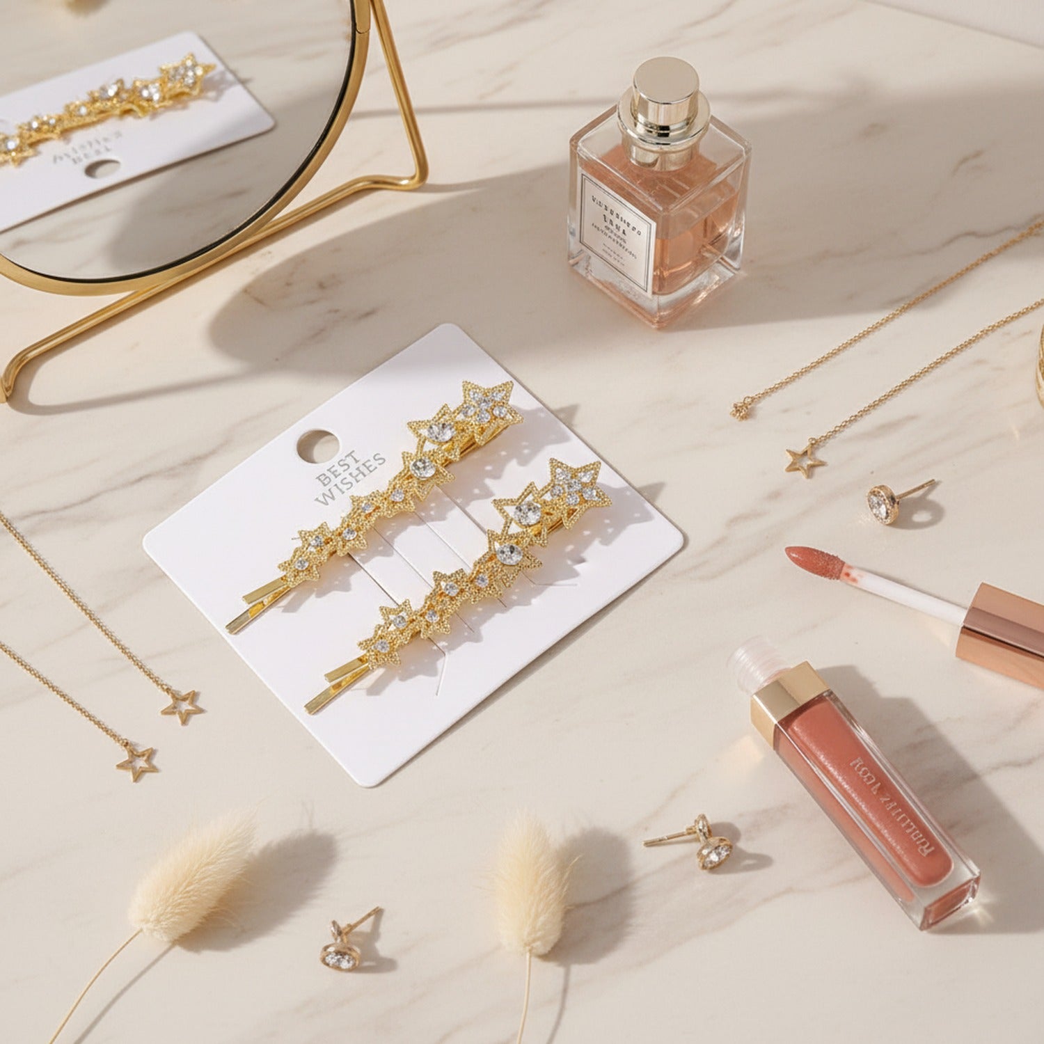 Star Rhinestone Gold Hair Clips Set – hair accessories (view 2)