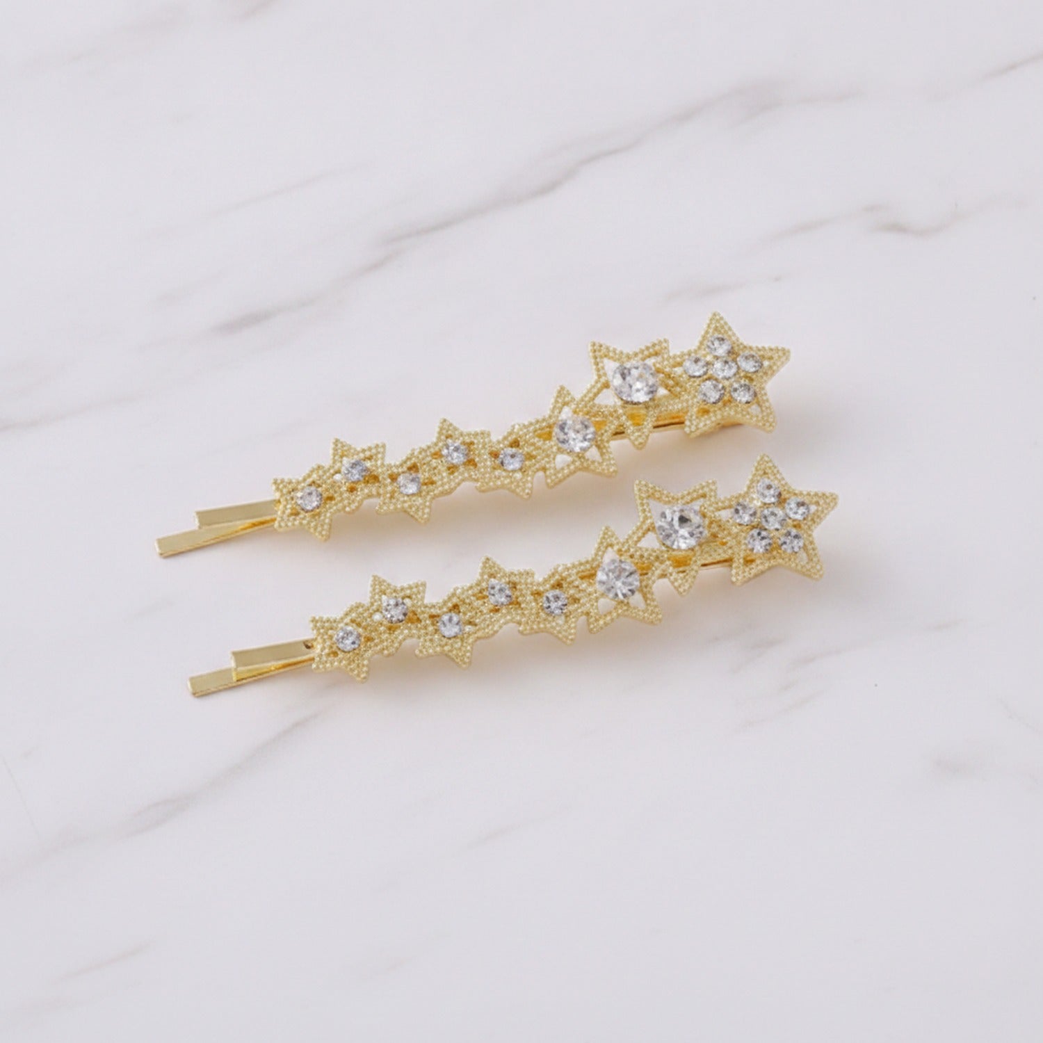 Star Rhinestone Gold Hair Clips Set