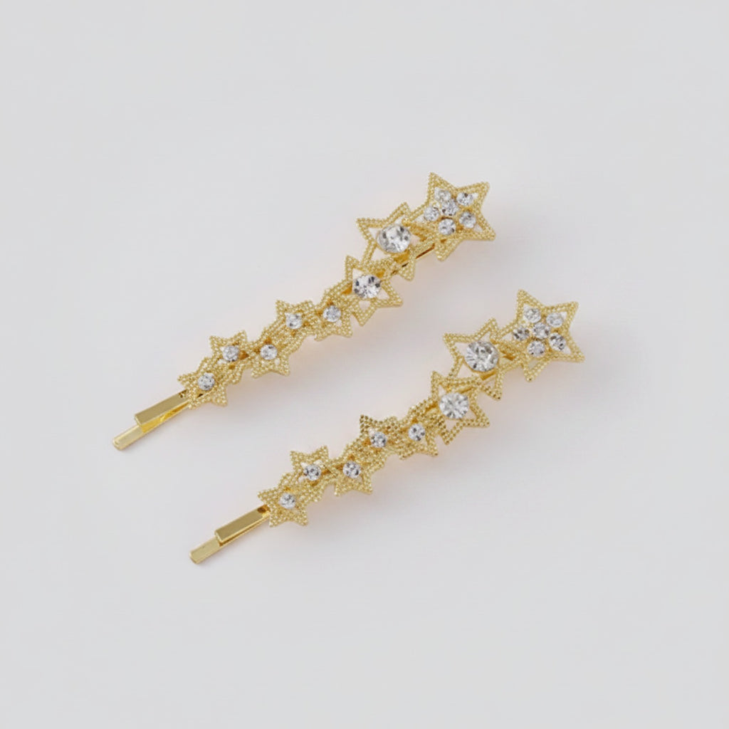 Star Rhinestone Gold Hair Clips Set – hair accessories (view 1)
