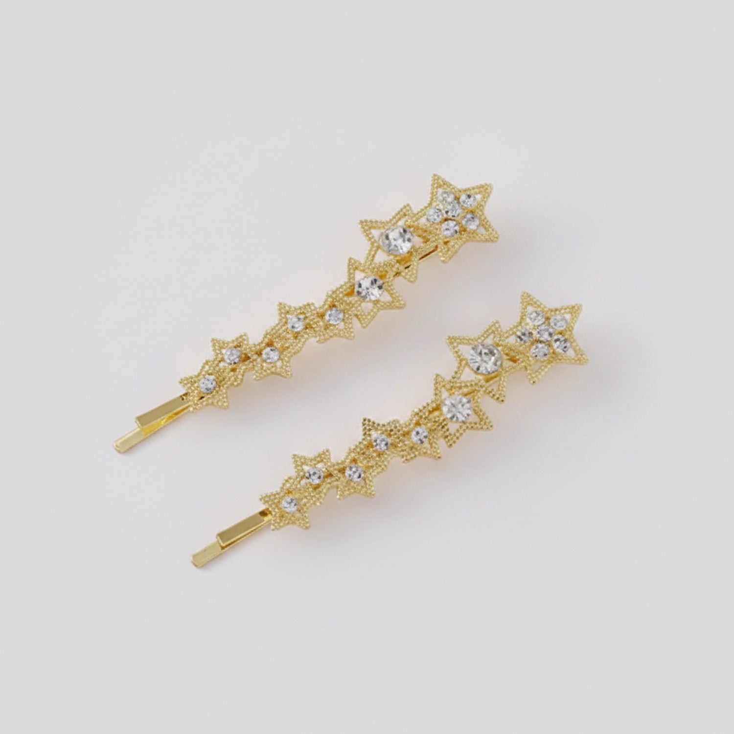 Star Rhinestone Gold Hair Clips Set