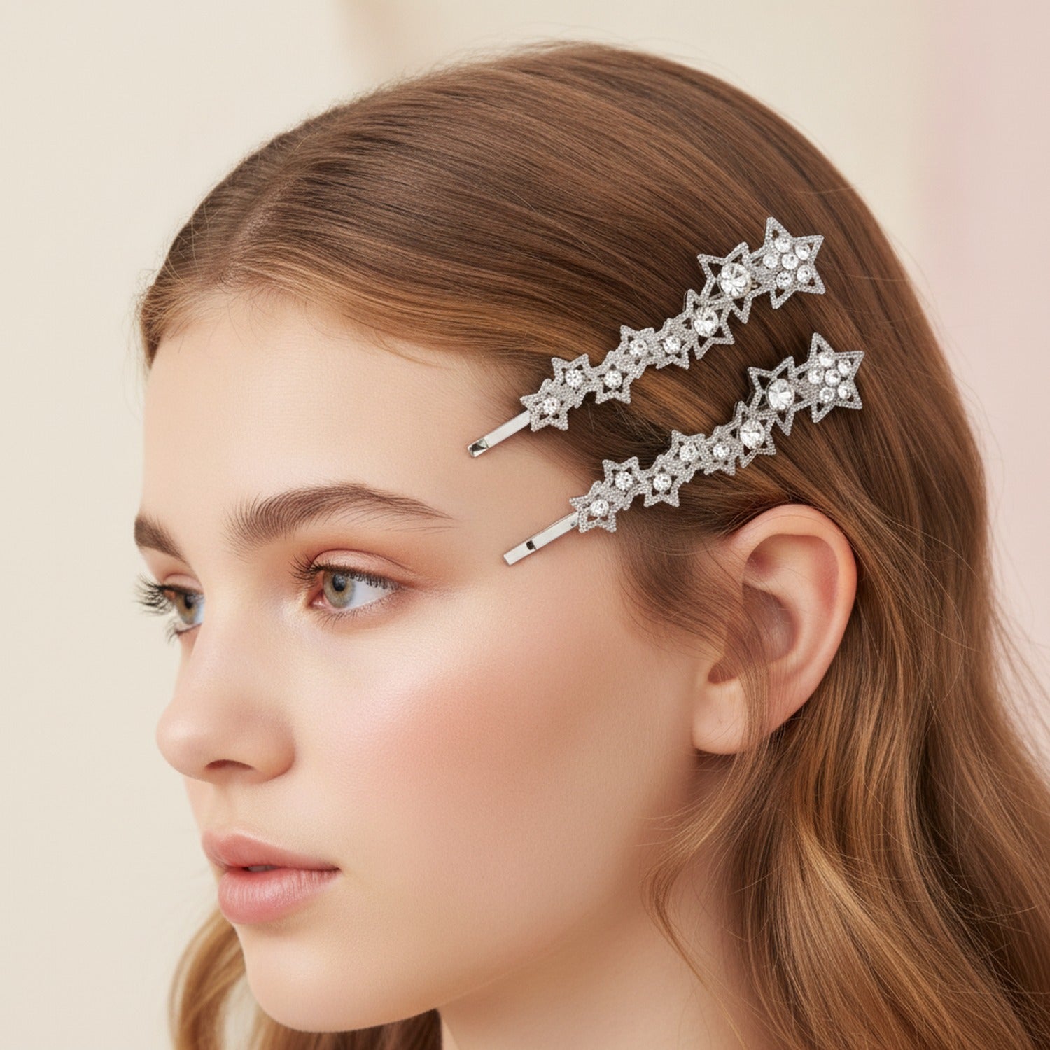 Star Rhinestone Hair Clips Silver Set – hair accessories (view 3)