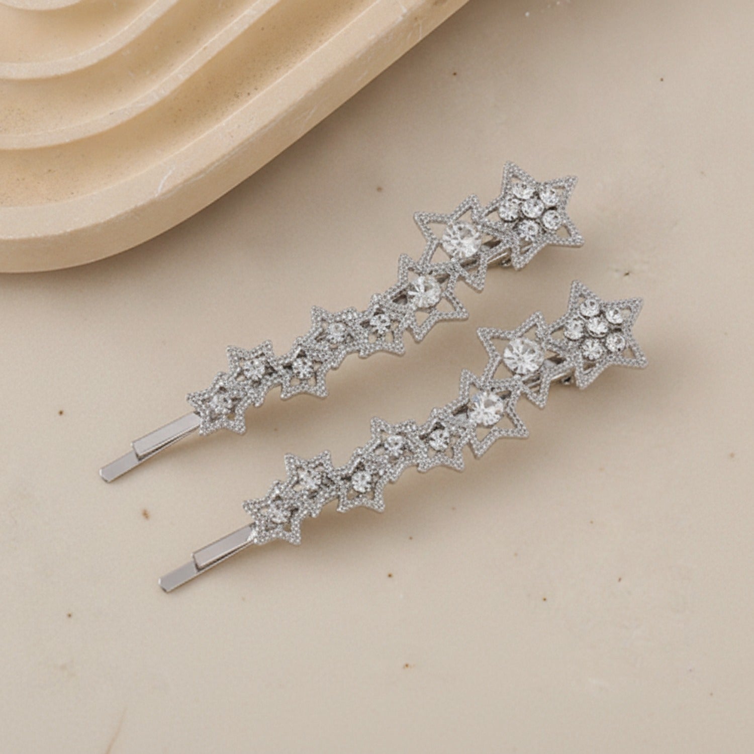 Star Rhinestone Hair Clips Silver Set